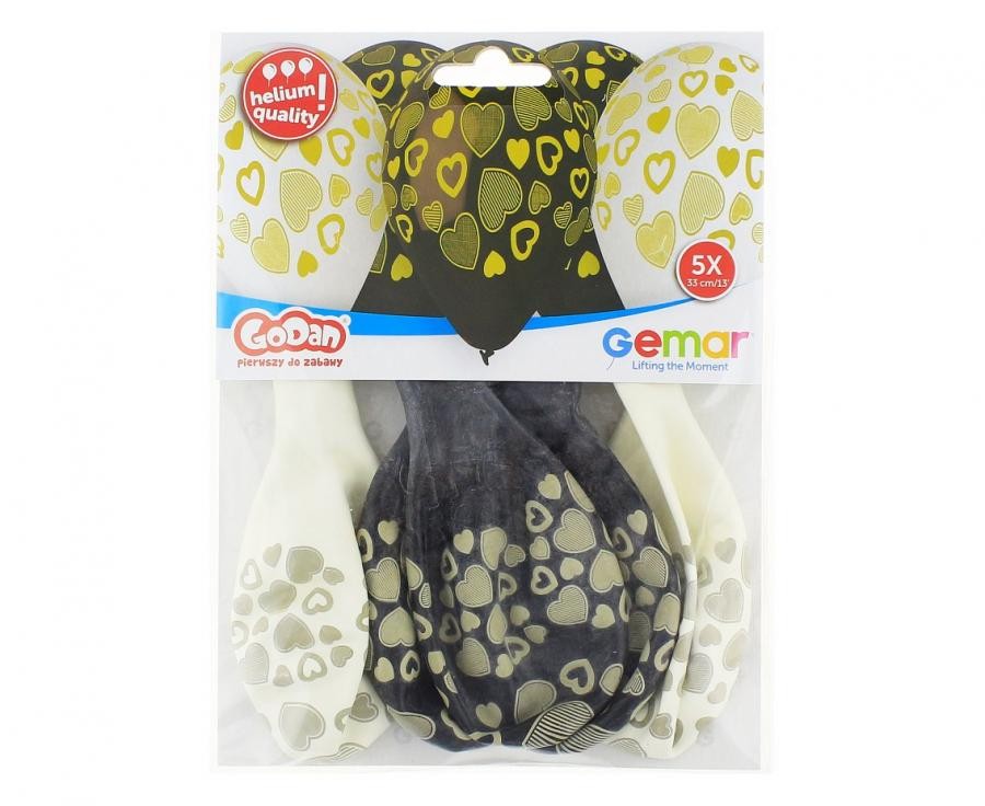 Szív Golden léggömb, lufi 5 db-os 13 inch (33 cm)