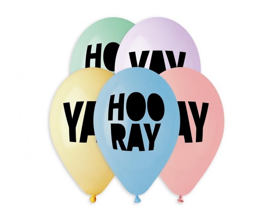 Színes Hooray léggömb, lufi 5 db-os 13 inch (33 cm)