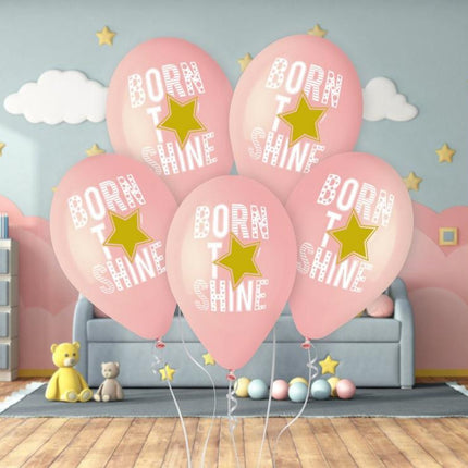 Born to Shine Pink léggömb, lufi 5 db-os 13 inch (33 cm)