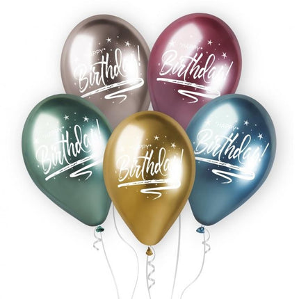 Happy Birthday Shiny léggömb, lufi 5 db-os 13 inch (33 cm)