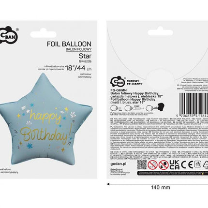 Happy Birthday Matt Blue csillag fólia lufi 44 cm
