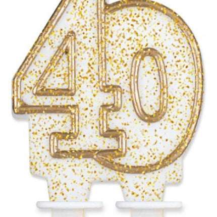 Arany csillámos 40-es Gold tortagyertya, számgyertya