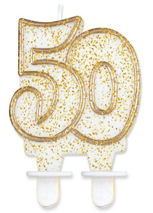 Arany csillámos 50-es Gold tortagyertya, számgyertya