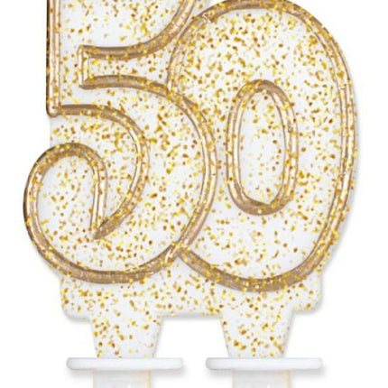 Arany csillámos 50-es Gold tortagyertya, számgyertya