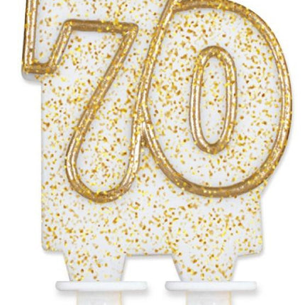 Arany csillámos 70-es Gold tortagyertya, számgyertya