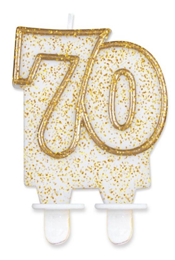 Arany csillámos 70-es Gold tortagyertya, számgyertya