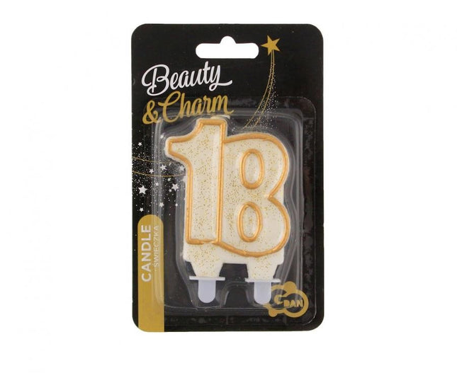 Arany csillámos 18-as Gold tortagyertya, számgyertya