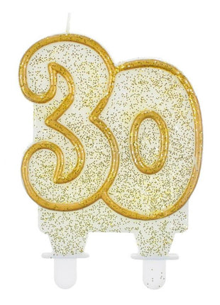 Arany csillámos 30-as Gold tortagyertya, számgyertya