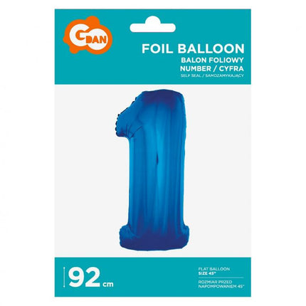 Kék 1-es B&C Blue szám fólia lufi 92 cm