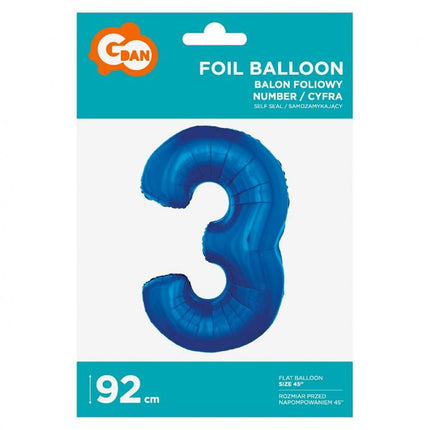 Kék 3-as B&C Blue szám fólia lufi 92 cm