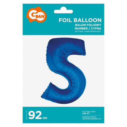 Kék 5-ös B&C Blue szám fólia lufi 92 cm