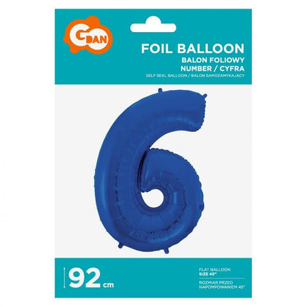 Kék 6-os B&C Blue szám fólia lufi 92 cm