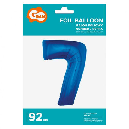 Kék 7-es B&C Blue szám fólia lufi 92 cm