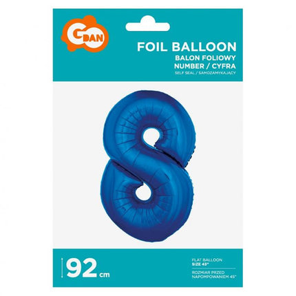 Kék 8-as B&C Blue szám fólia lufi 92 cm