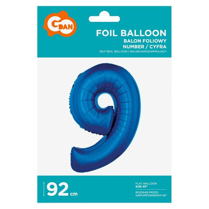 Kék 9-es B&C Blue szám fólia lufi 92 cm