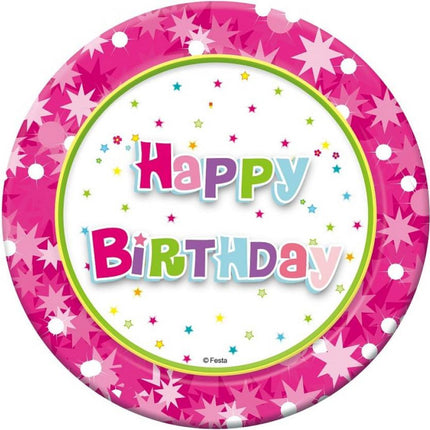 Happy Birthday Pink papírtányér 6 db-os 18 cm