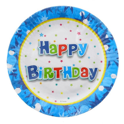 Happy Birthday Blue papírtányér 6 db-os 18 cm