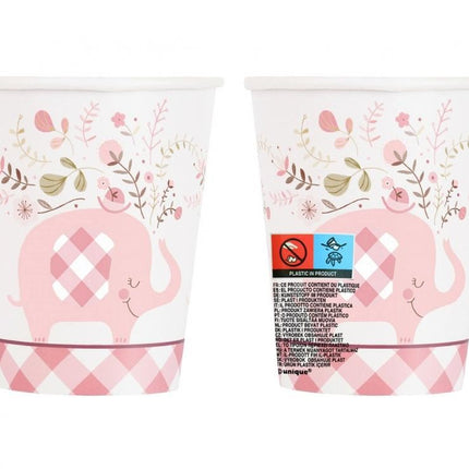 Rózsaszín Elefánt Floral papír pohár 8 db-os 266 ml