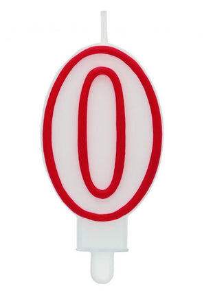 Piros Körvonalas Red Outline számgyertya, tortagyertya 0-ás