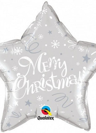 Merry Christmas Silver Star, Karácsonyi fólia lufi 51 cm