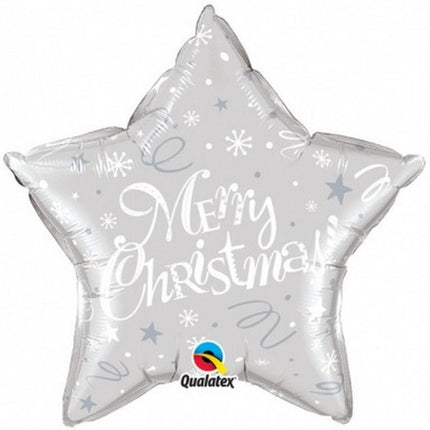 Merry Christmas Silver Star, Karácsonyi fólia lufi 51 cm