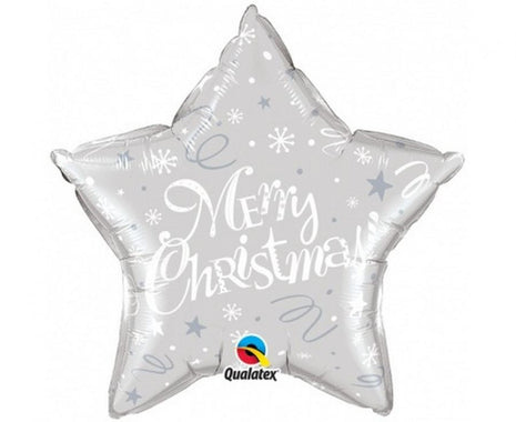Merry Christmas Silver Star, Karácsonyi fólia lufi 51 cm
