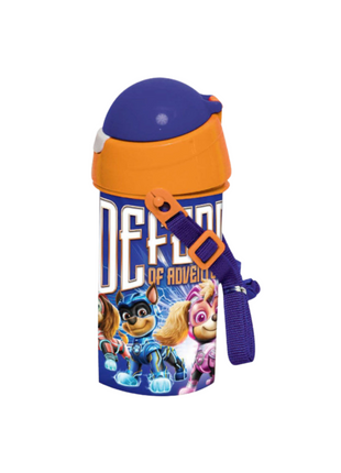 Mancs Őrjárat Power Up mintás műanyag kulacs, beépített szívószállal és akasztóval, 500 ml.