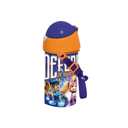 Mancs Őrjárat Power Up mintás műanyag kulacs, beépített szívószállal és akasztóval, 500 ml.