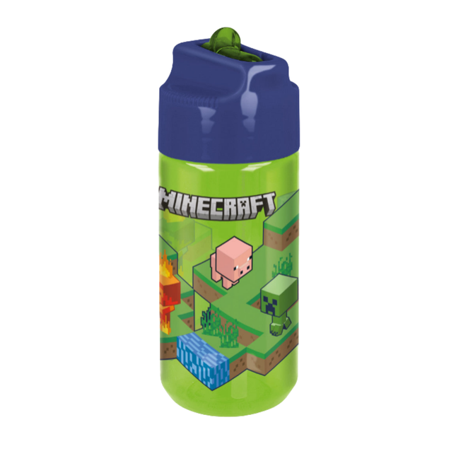 Minecraft Creeper mintás műanyag kulacs beépített szívószállal, 430 ml űrtartalommal.