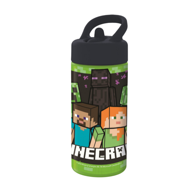 Minecraft Creeper mintás műanyag kulacs beépített szívószállal, 410 ml űrtartalommal.