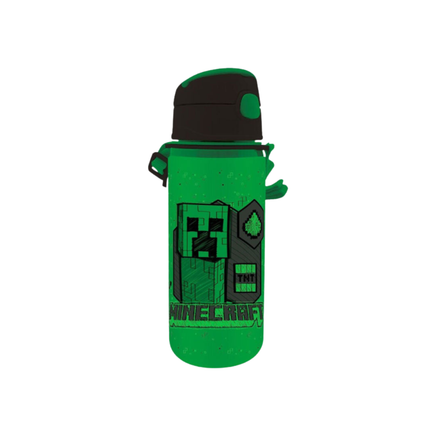 Minecraft Green mintás alumínium kulacs beépített szívószállal és akasztóval, 600 ml űrtartalommal.