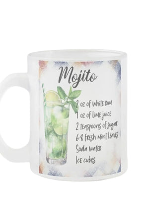 Egyedi bögre amin a Mojito koktél recept szerepel 