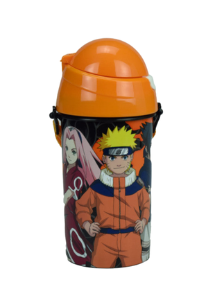 Naruto Fire mintás műanyag kulacs beépített szívószállal és akasztóval, 500 ml űrtartalommal.
