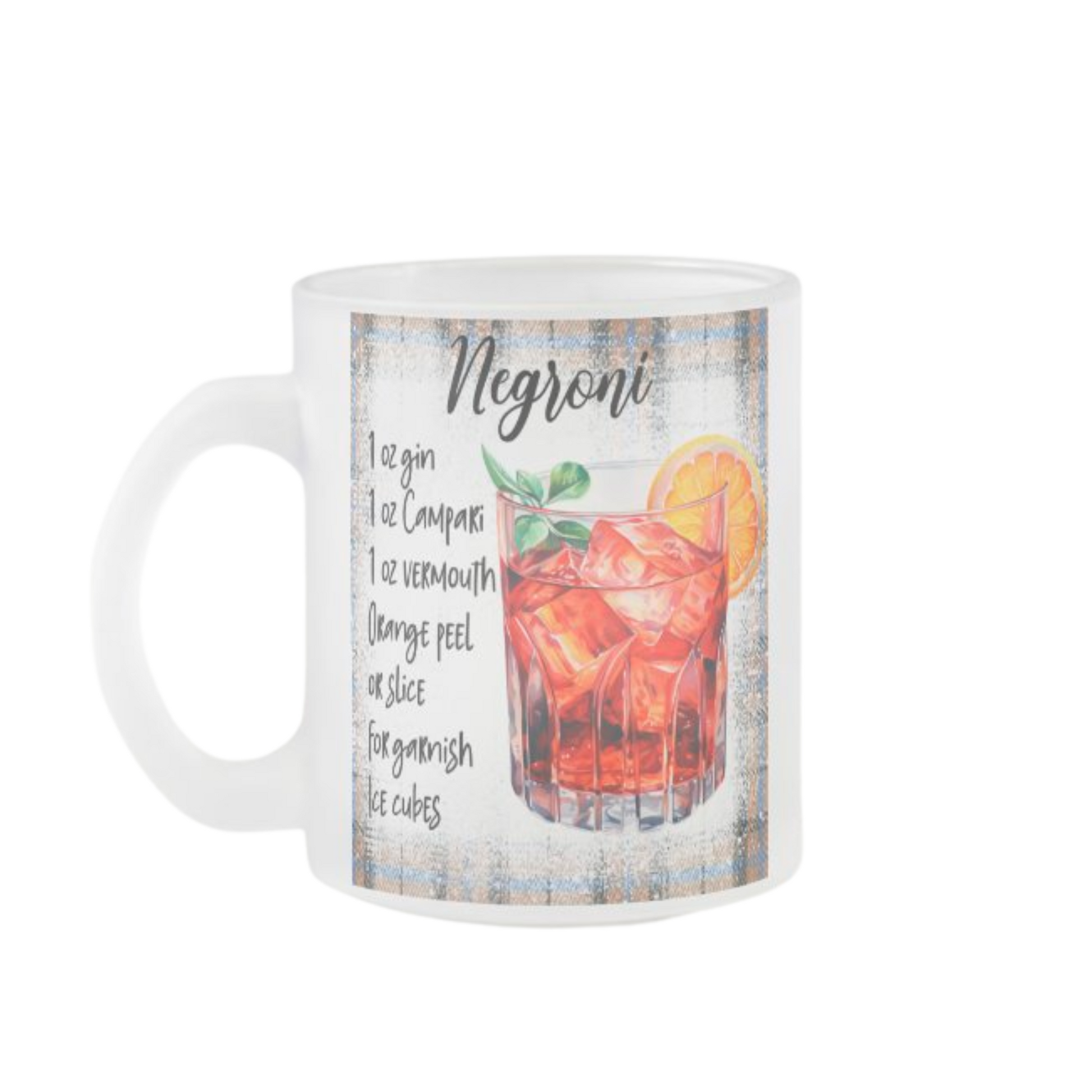 Egyedi bögre amin a Negorni koktél recept szerepel 