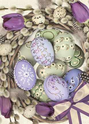 Húsvét Violet Tulips Wreath szalvéta 20 db-os 33x33 cm
