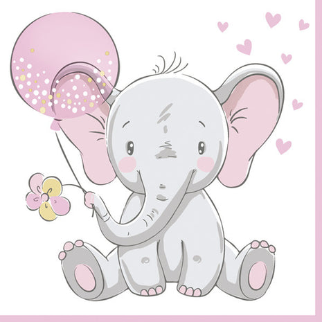 Baby elefánt Pink Balloon szalvéta 20 db-os 33x33 cm