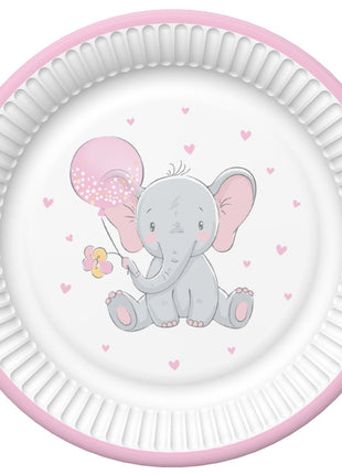 Baby elefánt Pink Balloon papírtányér 8 db-os 18 cm