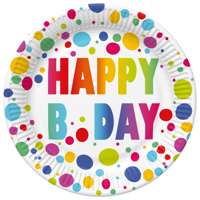 Happy Birthday Dots papírtányér 8 db-os 18 cm