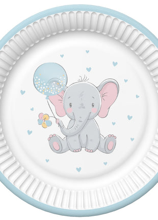 Baby elefánt Blue Balloon papírtányér 8 db-os 18 cm