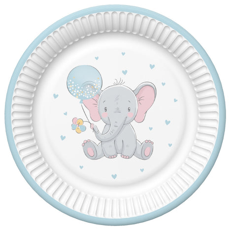Baby elefánt Blue Balloon papírtányér 8 db-os 18 cm