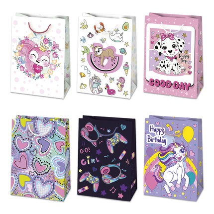 Lányos Colorful papír ajándéktasak, ajándékzacskó 23x32x11 cm