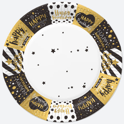 Happy Birthday Golden papírtányér 8 db-os 22,7 cm