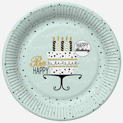 Happy Birthday Mint papírtányér 8 db-os 22,7 cm
