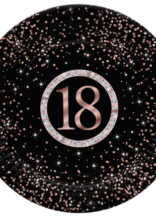 Happy Birthday 18 Rose Gold papírtányér 8 db-os 22,7 cm