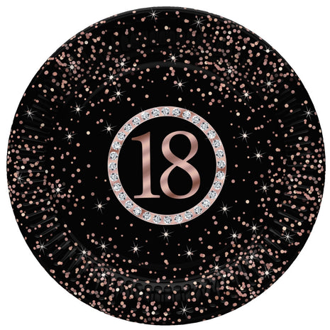 Happy Birthday 18 Rose Gold papírtányér 8 db-os 22,7 cm
