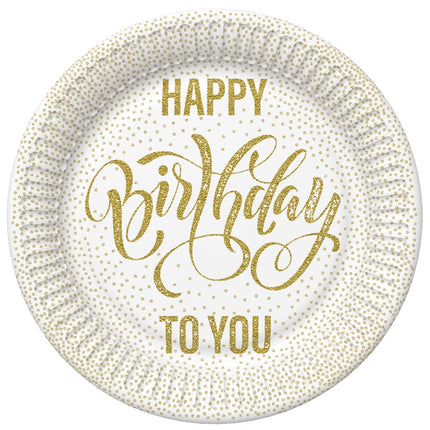 Happy Birthday Dotted Gold papírtányér 8 db-os 22,7 cm