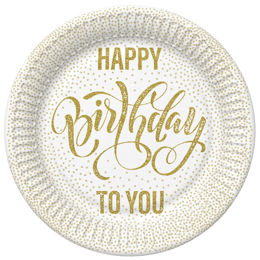 Happy Birthday Dotted Gold papírtányér 8 db-os 22,7 cm