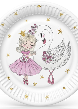 Balett, Balerina With Swan papírtányér 8 db-os 22,7 cm