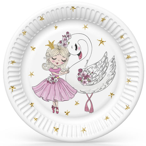 Balett, Balerina With Swan papírtányér 8 db-os 22,7 cm