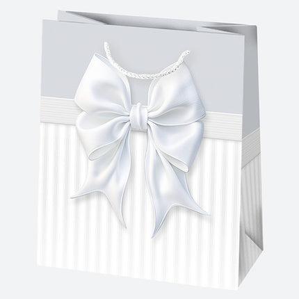 Fehér Bow papír ajándéktasak, ajándékzacskó 19x23x10,5 cm